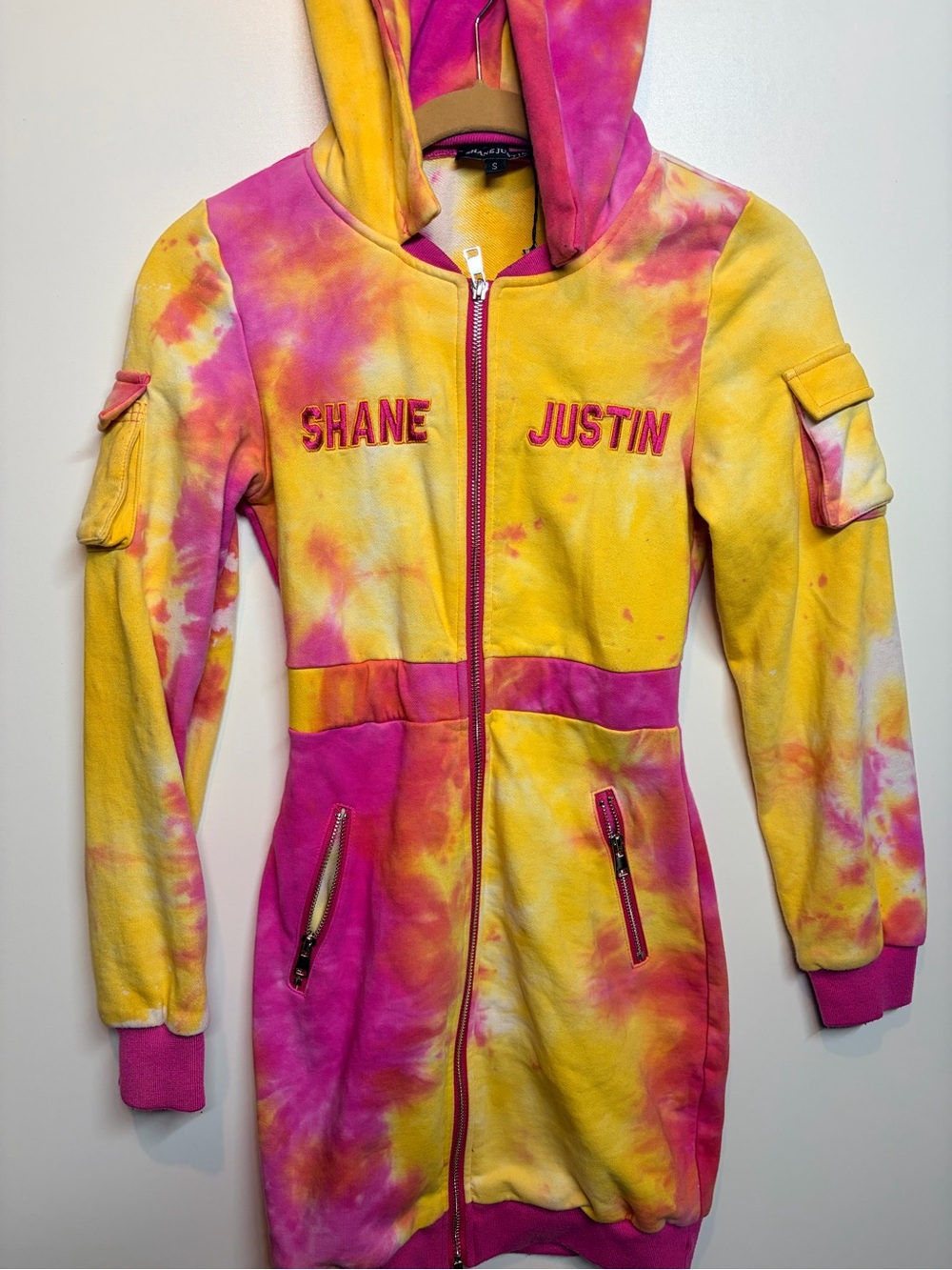 Shane Justin Tie-Dye Zip Hoodie Dress - Yellow & Pink